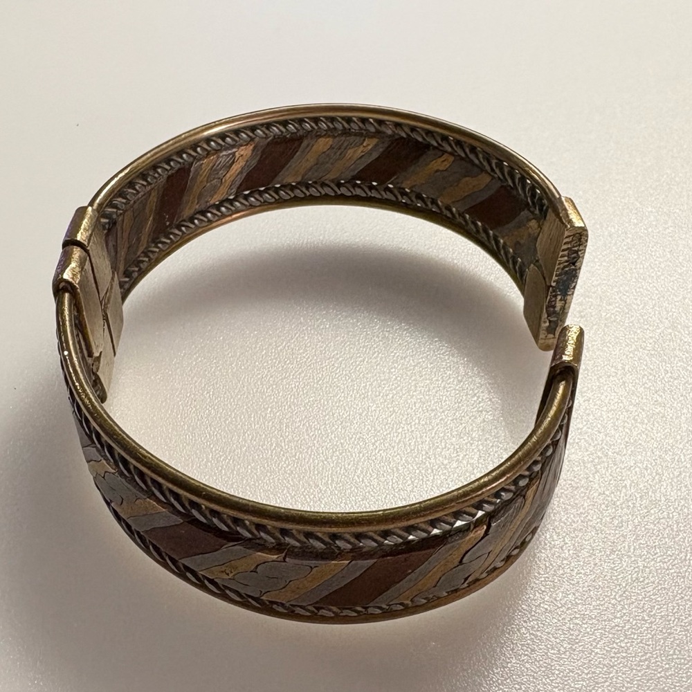 Vintage Mixed Metal Bohemian Copper Brass Silver Tone Cuff Bracelet Bangle - Picture 4 of 16
